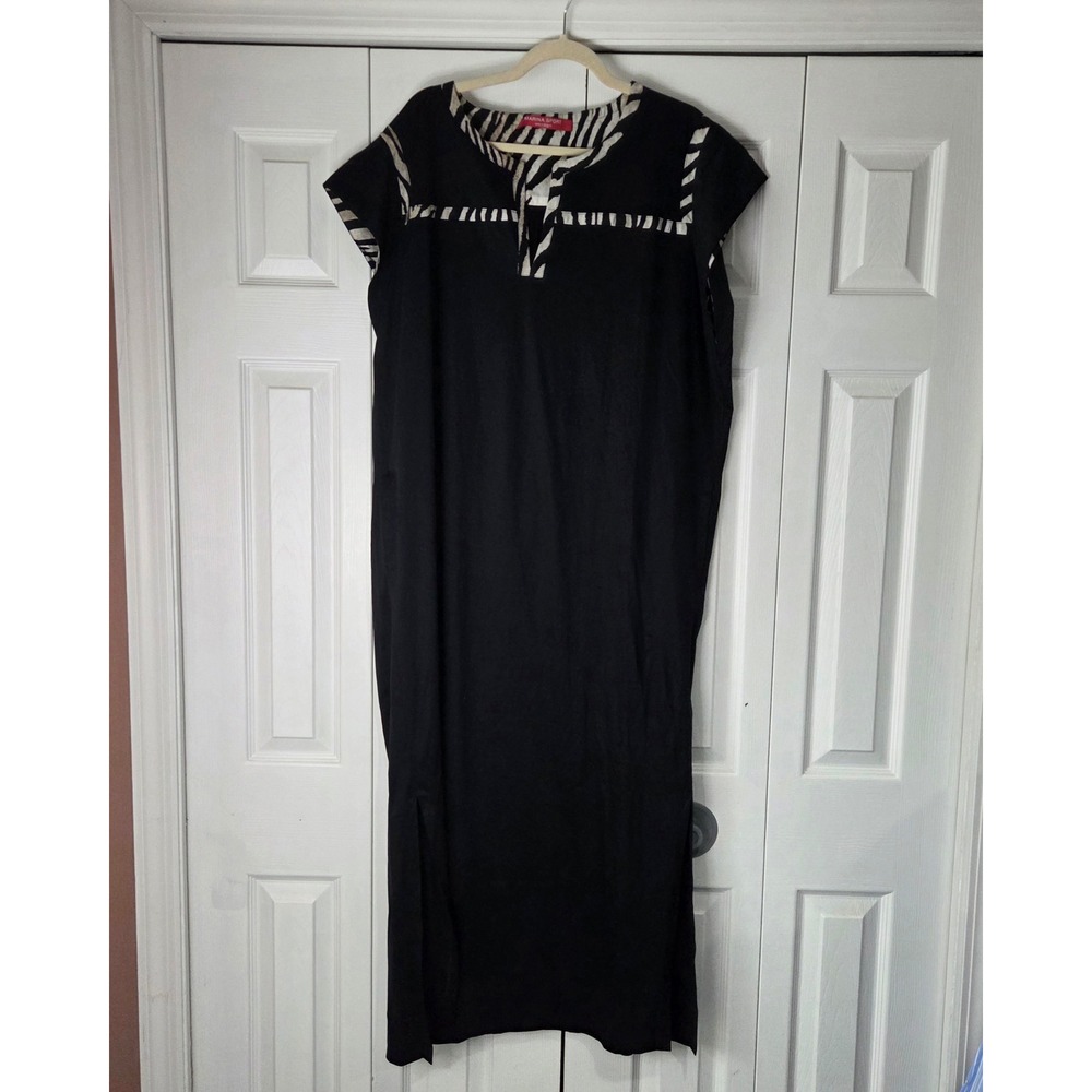 Marina Rinaldi Sport Jersey Dress Womens XL Black NEW Zebra Print Trim Maxi